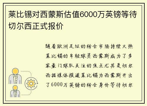 莱比锡对西蒙斯估值6000万英镑等待切尔西正式报价